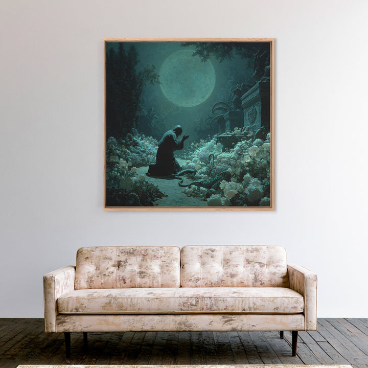 The Garden Of The Eyeless Moon, Square Wall Art, Gothic Horror Wall Art, Framed Canvas Print, Halloween Wall Decor, Gothic Home Decor