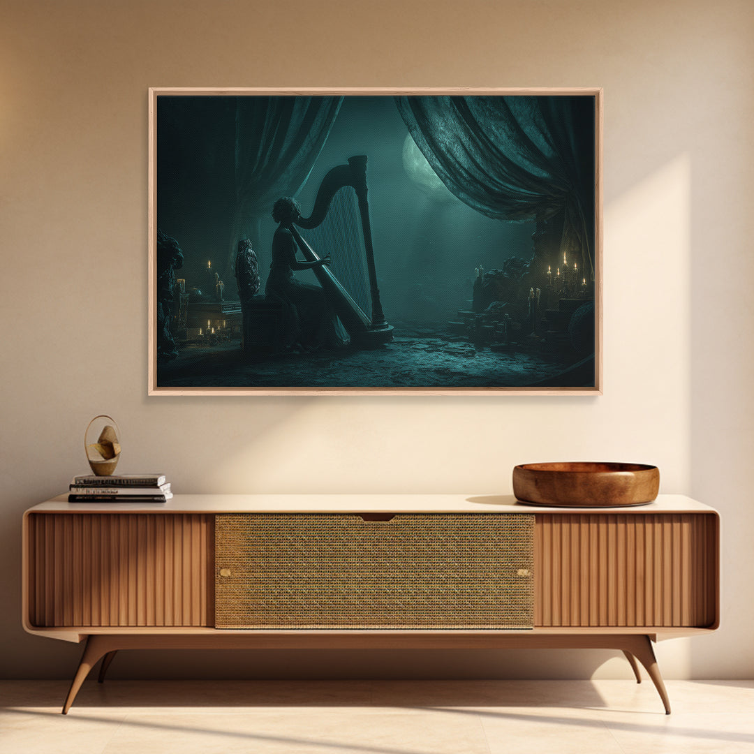 The Harpist Of Abyssal Sleep, Landscape Wall Art, Gothic Horror Wall Art, Canvas Print, Halloween Wall Decor, Gothic Home Decor