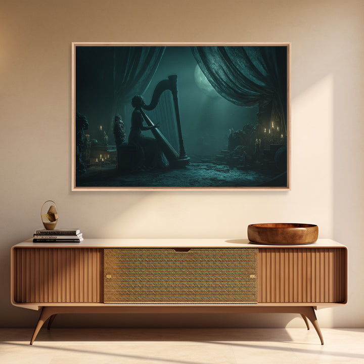 The Harpist Of Abyssal Sleep, Landscape Wall Art, Gothic Horror Wall Art, Canvas Print, Halloween Wall Decor, Gothic Home Decor