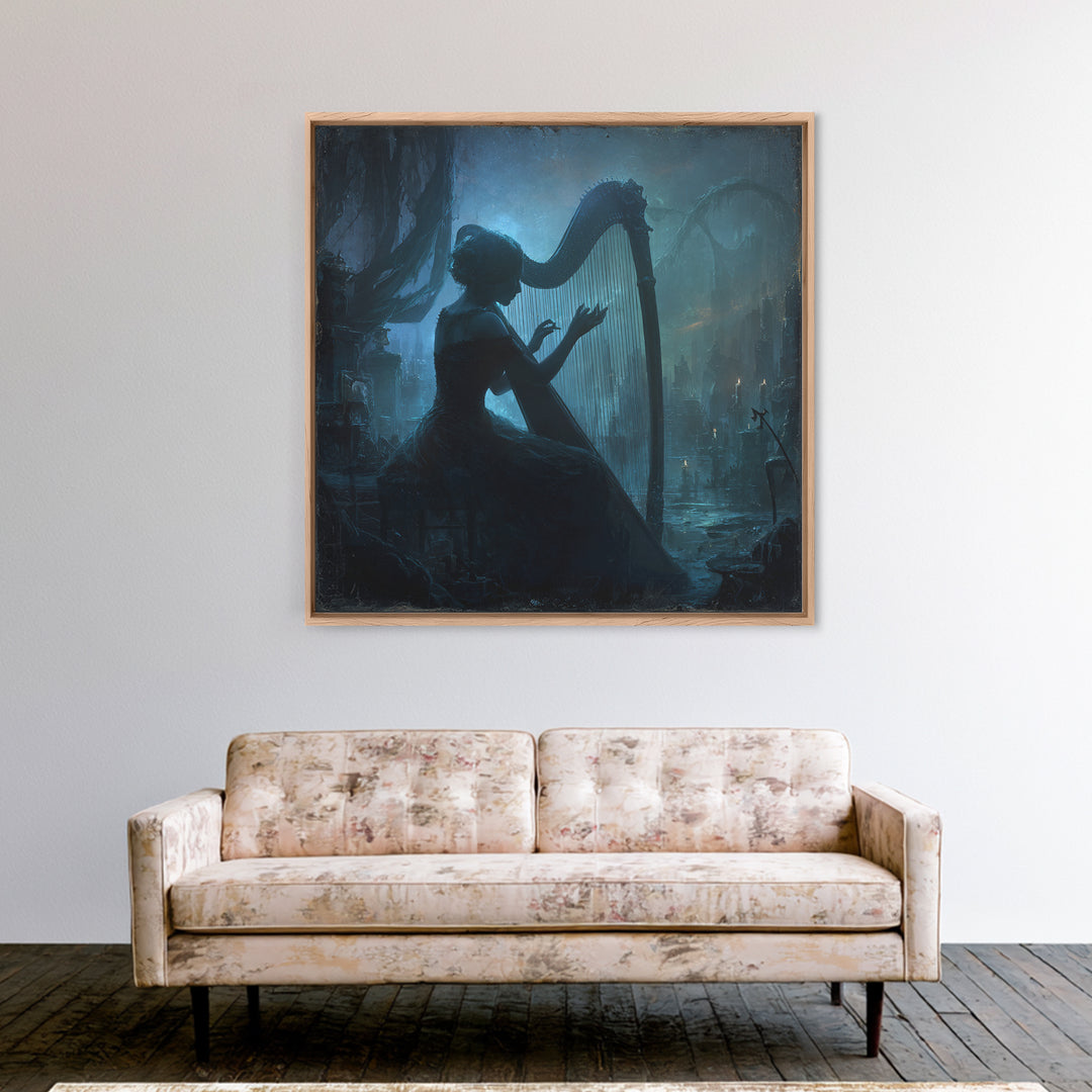 The Harpist Of Abyssal Sleep, Square Wall Art, Dark Halloween Decor, Canvas Print, Halloween Wall Decor, Gothic Home Decor