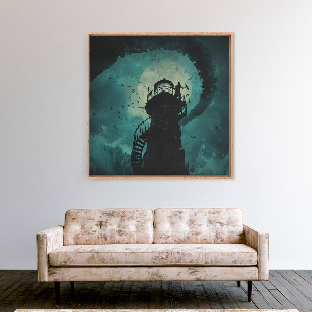 The Last Lighthouse Of Y’Ha-Nthlei, Square Wall Art, Spooky Home Decor, Canvas Print, Halloween Wall Decor, Gothic Home Decor