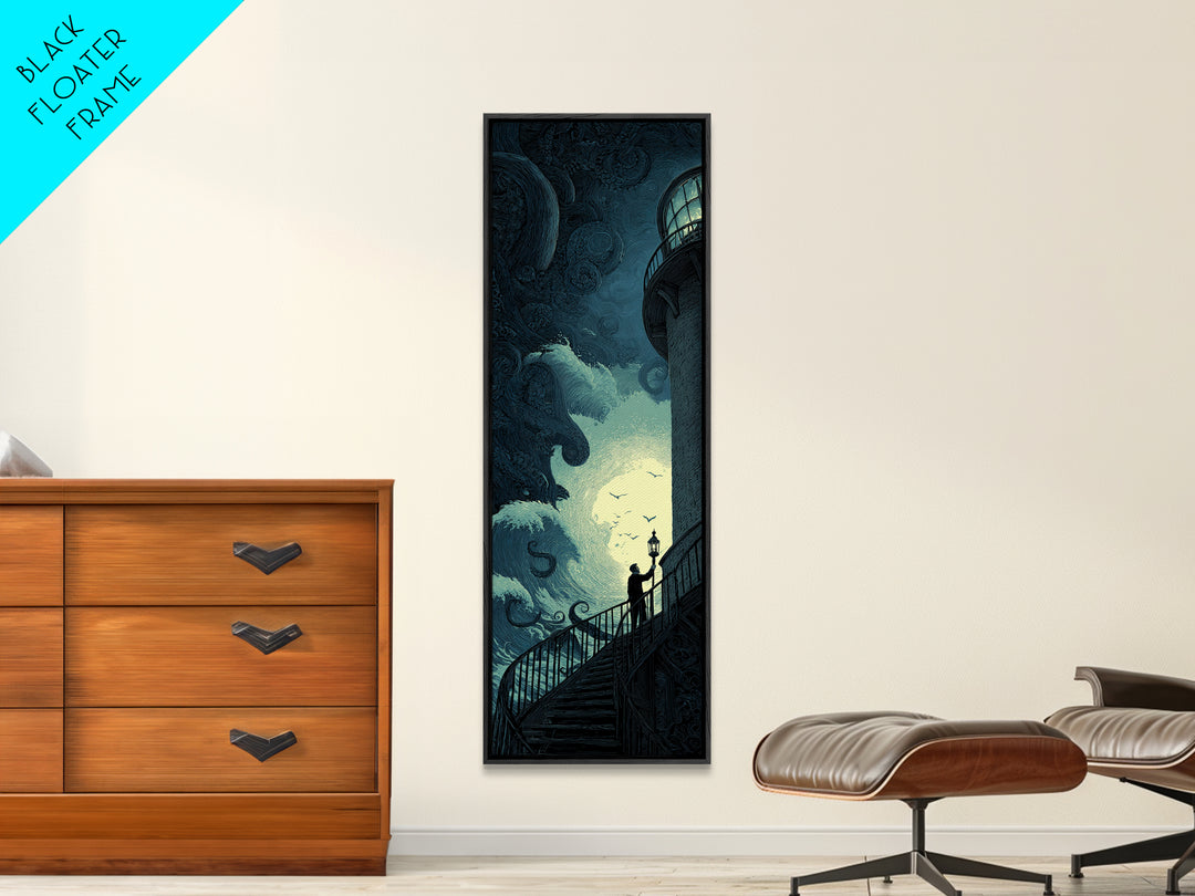 The Last Lighthouse Of Y’Ha-Nthlei, Tall Narrow Wall Art, Dark Fantasy Wall Art, Canvas Print, Halloween Wall Decor, Gothic Home Decor