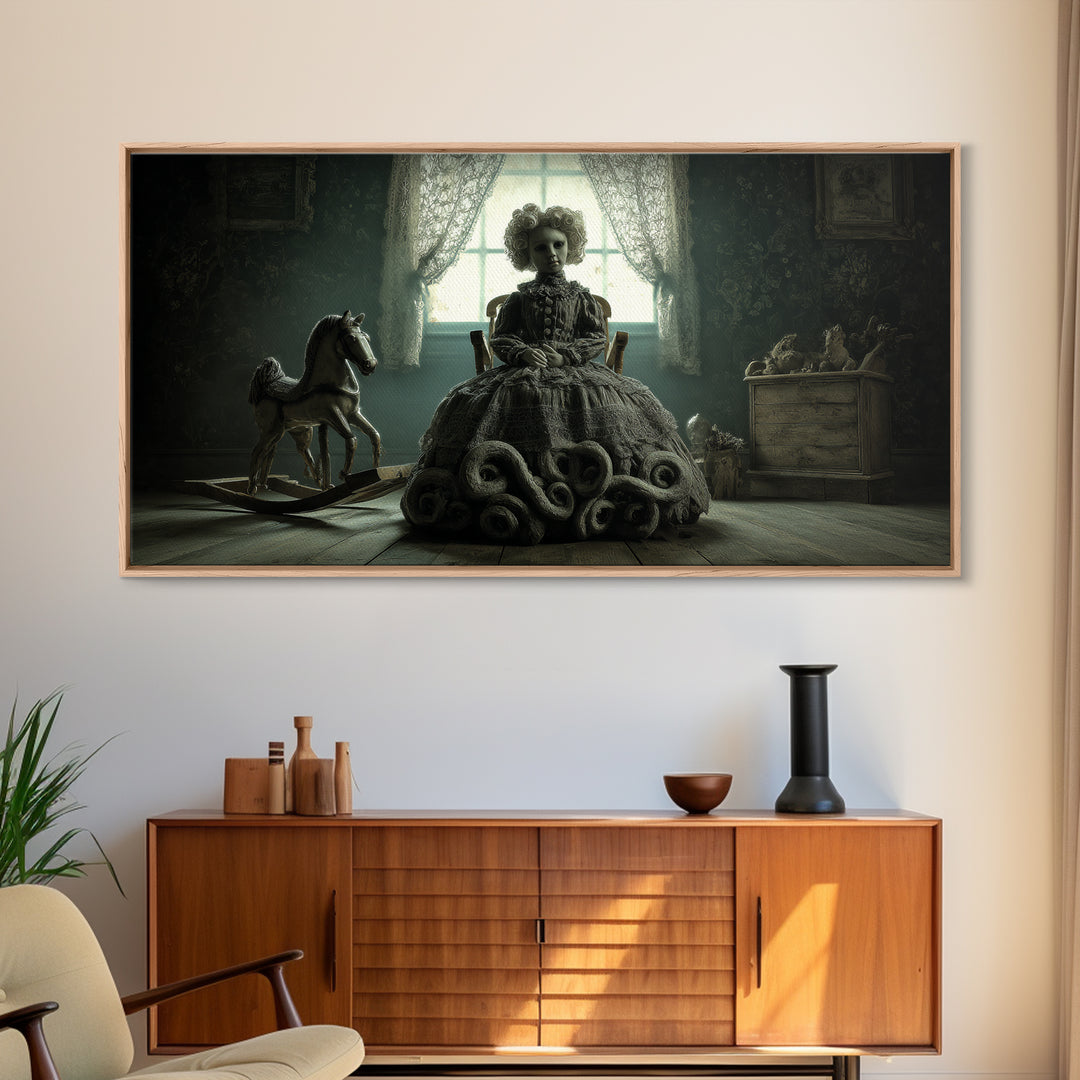 The Doll From Beyond The Void, Wide Panoramic Art, Dark Fantasy Wall Art, Canvas Print, Halloween Wall Decor, Gothic Home Decor