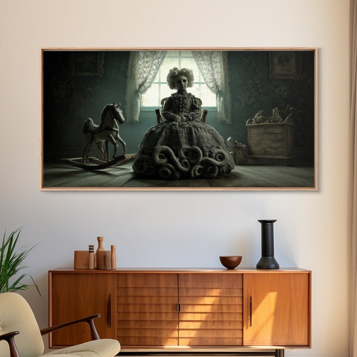 The Doll From Beyond The Void, Wide Panoramic Art, Dark Fantasy Wall Art, Canvas Print, Halloween Wall Decor, Gothic Home Decor