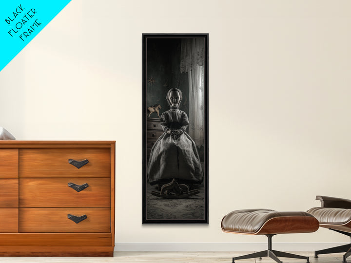 The Doll From Beyond The Void, Tall Narrow Wall Art, Lovecraftian Horror Art, Framed Canvas Print, Halloween Wall Decor, Gothic Home Decor