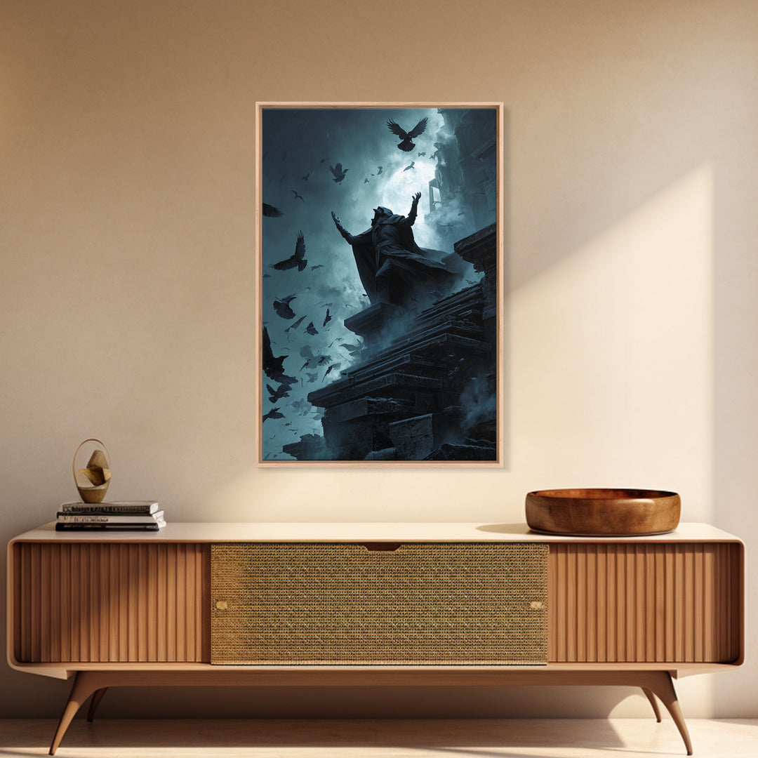 The Raven Sermon Of Leng, Vertical Wall Art, Eldritch Gothic Decor, Canvas Print, Halloween Wall Decor, Gothic Home Decor, Spooky Wall Decor