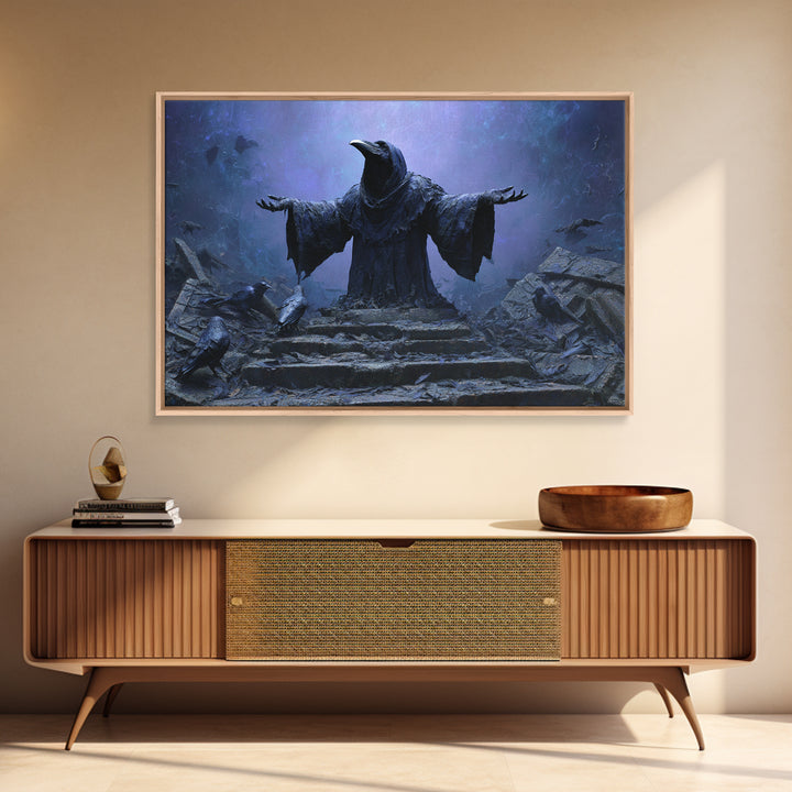 The Raven Sermon Of Leng, Landscape Wall Art, Spooky Home Decor, Framed Canvas Print, Halloween Wall Decor, Gothic Home Decor