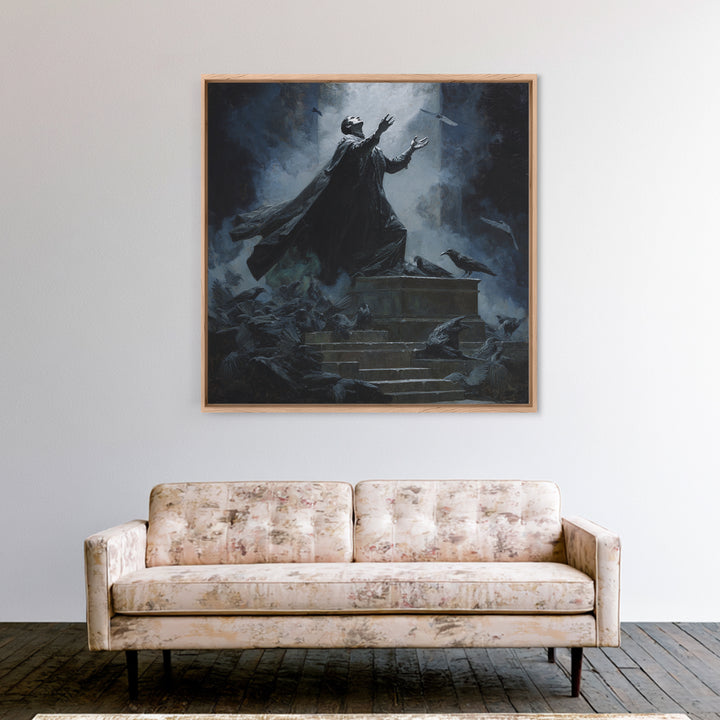 The Raven Sermon Of Leng, Square Wall Art, Dark Fantasy Wall Art, Framed Canvas Print, Halloween Wall Decor, Gothic Home Decor