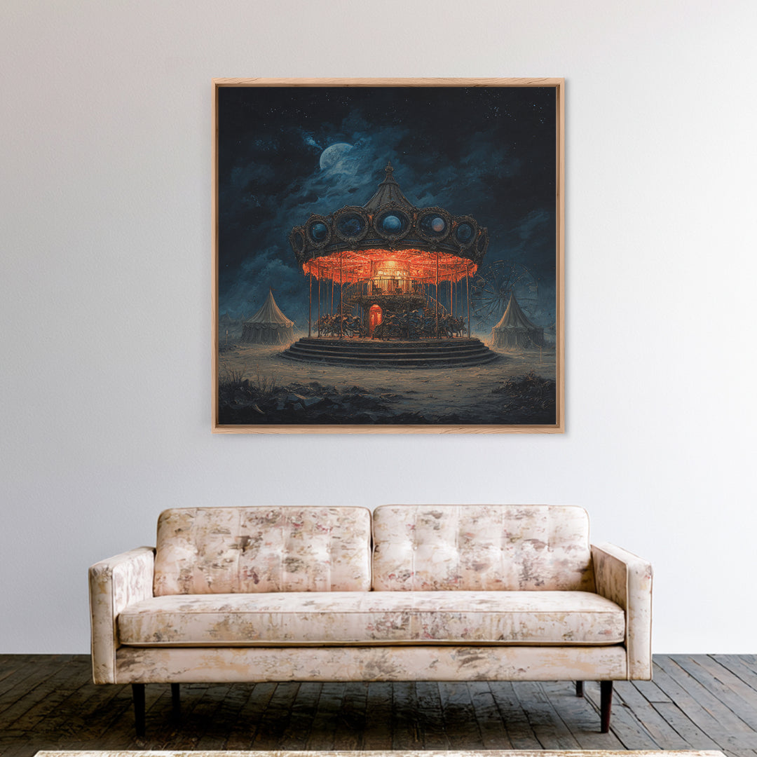 The Carousel Of Sleeping Planets, Square Wall Art, Haunted Gothic Art, Framed Canvas Print, Halloween Wall Decor, Gothic Home Decor