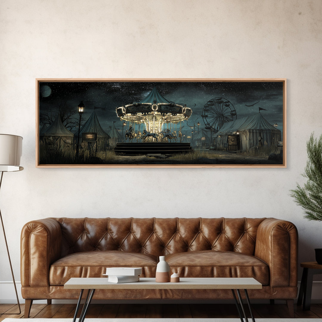 The Carousel Of Sleeping Planets, Extra Wide Wall Art, Haunted Gothic Art, Canvas Print, Halloween Wall Decor, Gothic Home Decor