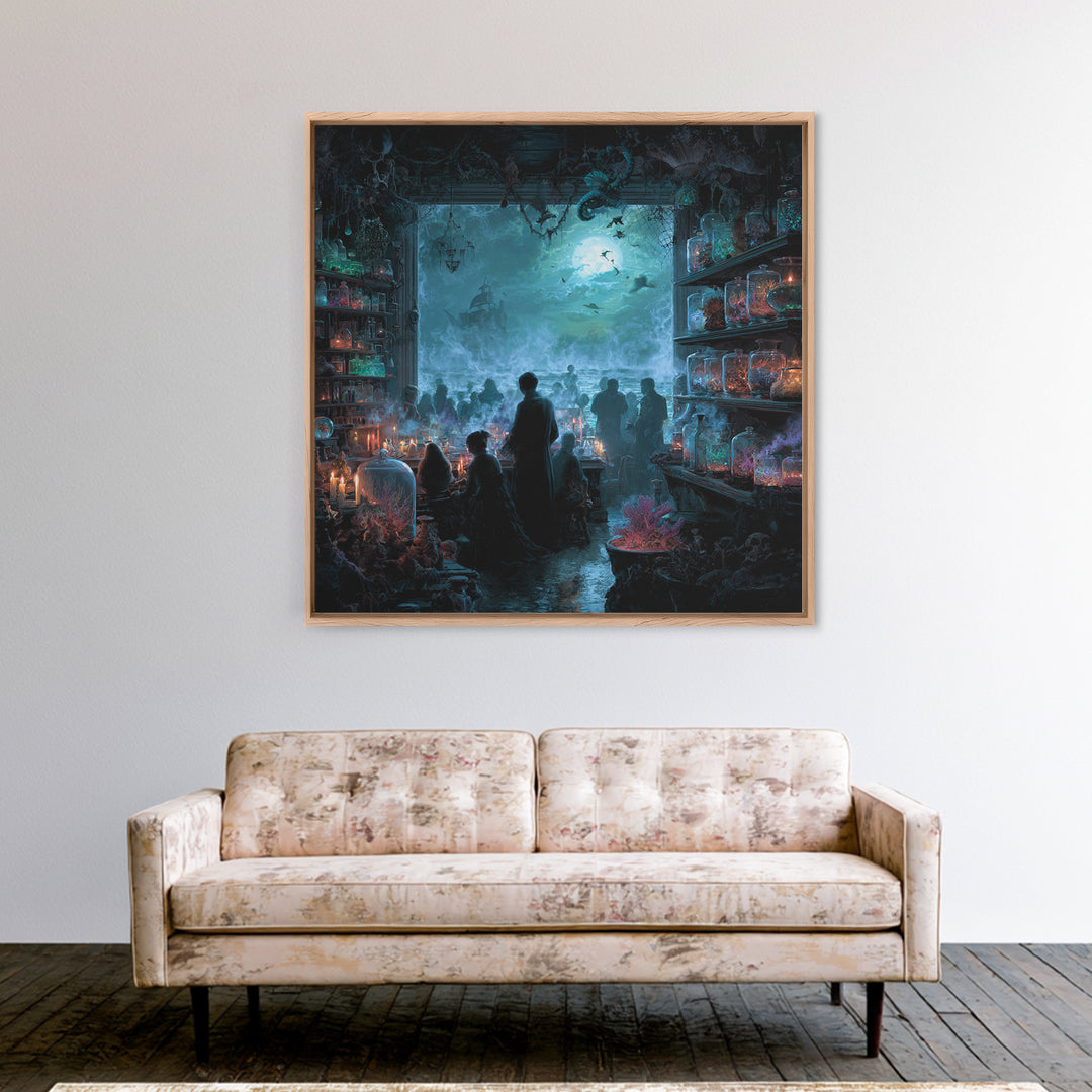 The Apothecary Of Black Seashell Dreams, Square Wall Art, Dark Fantasy Wall Art, Canvas Print, Halloween Wall Decor, Gothic Home Decor
