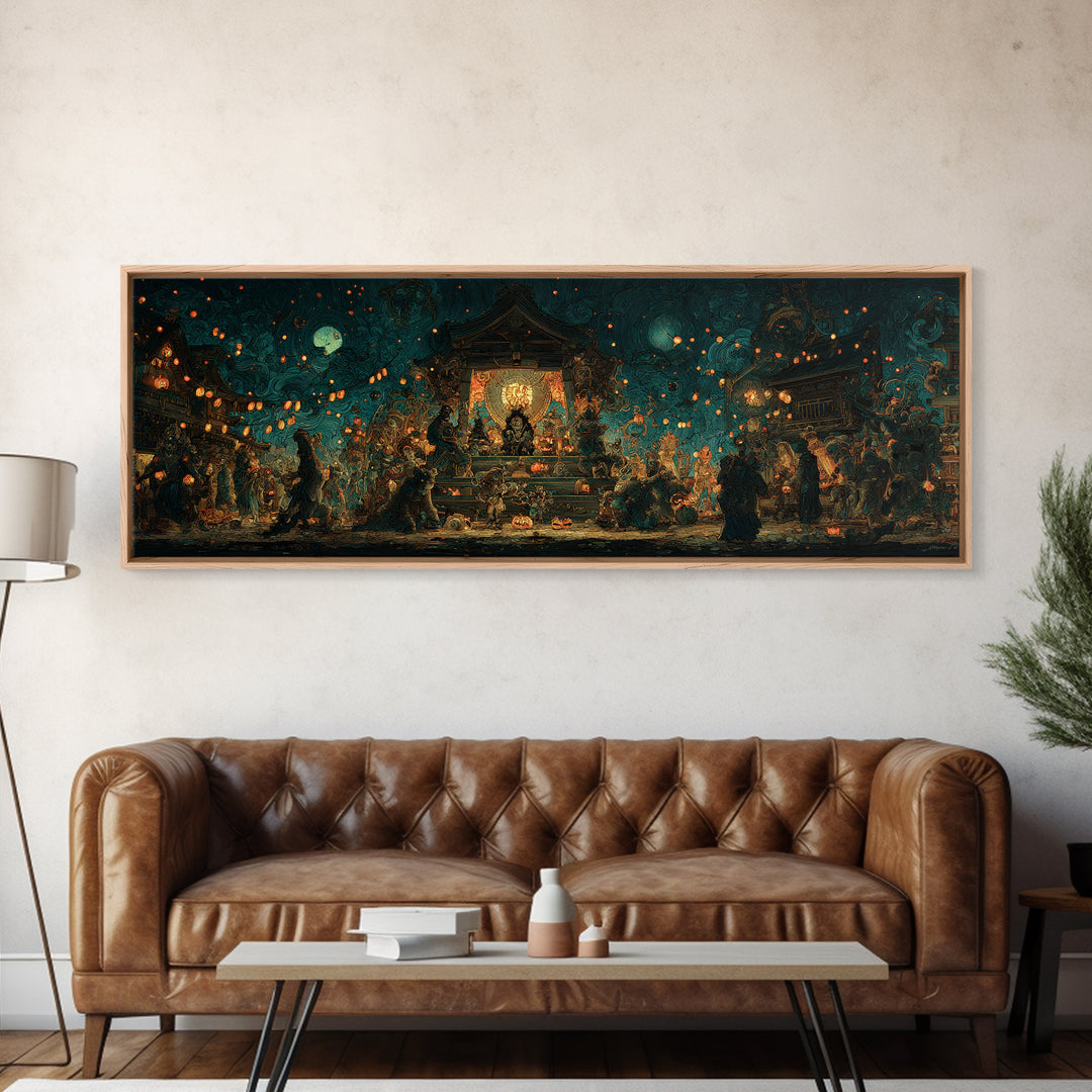 The Festival Of The Little Old Ones, Extra Wide Wall Art, Macabre Wall Art, Framed Canvas Print, Halloween Wall Decor, Gothic Home Decor