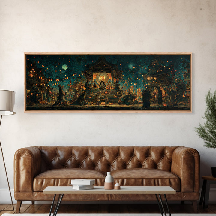 The Festival Of The Little Old Ones, Extra Wide Wall Art, Macabre Wall Art, Framed Canvas Print, Halloween Wall Decor, Gothic Home Decor