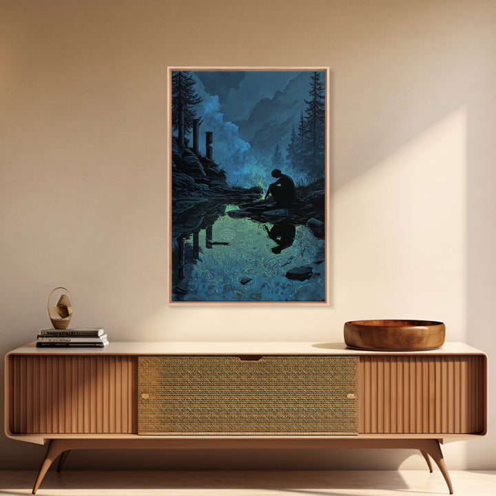The Mirror Lake Of Lost Constellations, Vertical Wall Art, Macabre Wall Art, Framed Canvas Print, Halloween Wall Decor, Gothic Home Decor