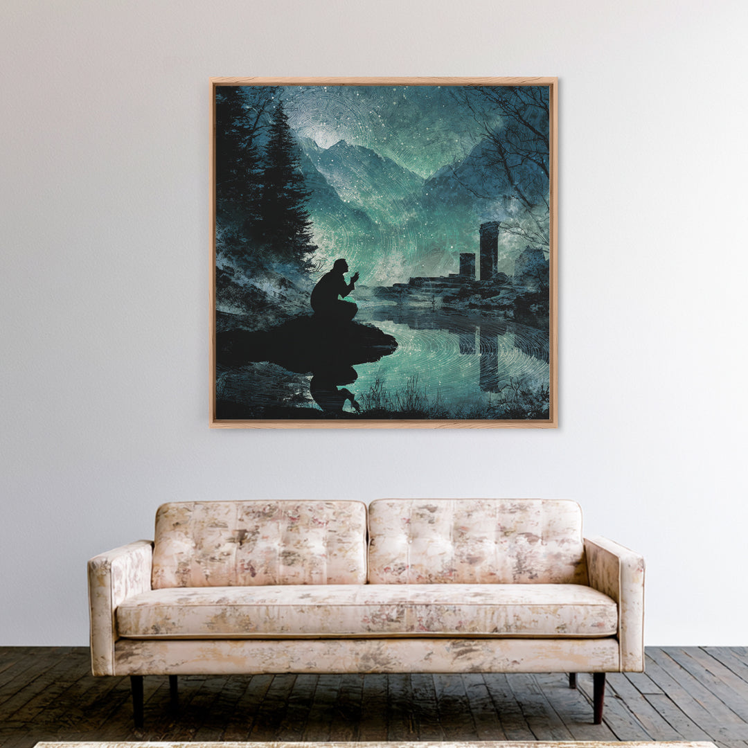 The Mirror Lake Of Lost Constellations, Square Wall Art, Dark Halloween Decor, Canvas Print, Halloween Wall Decor, Gothic Home Decor