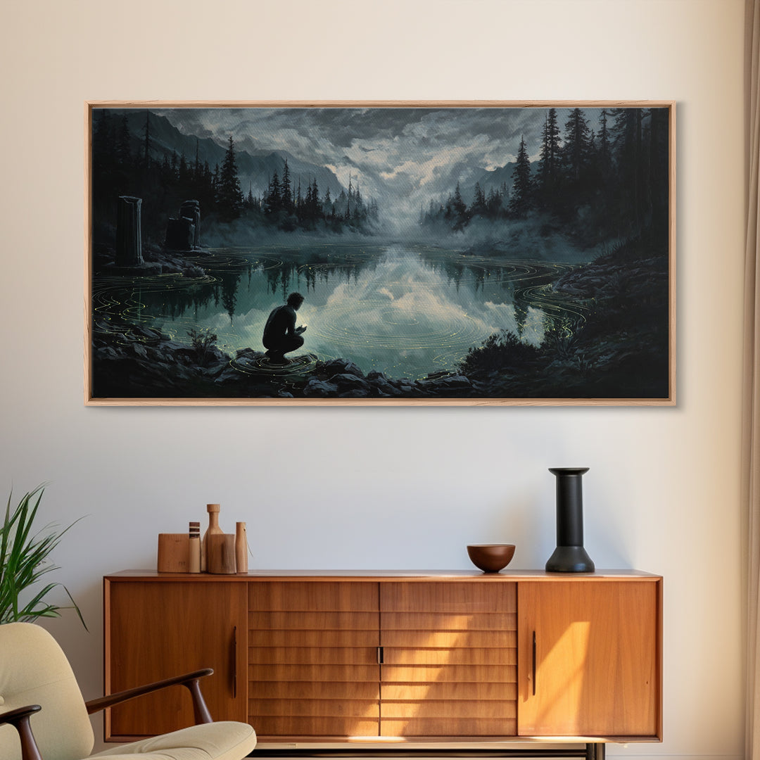 The Mirror Lake Of Lost Constellations, Wide Panoramic Art, Macabre Wall Art, Canvas Print, Halloween Wall Decor, Gothic Home Decor