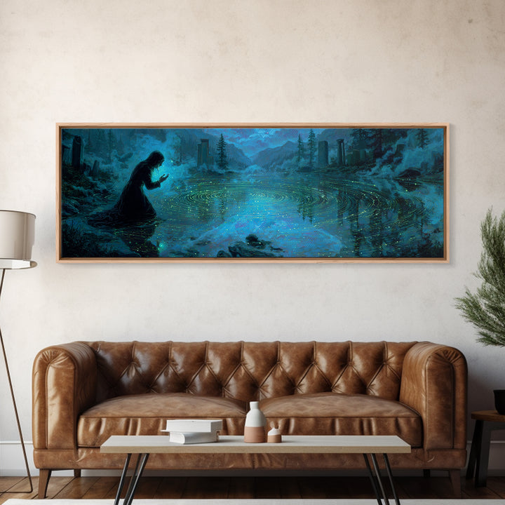 The Mirror Lake Of Lost Constellations, Extra Wide Wall Art, Eldritch Gothic Decor, Canvas Print, Halloween Wall Decor, Gothic Home Decor