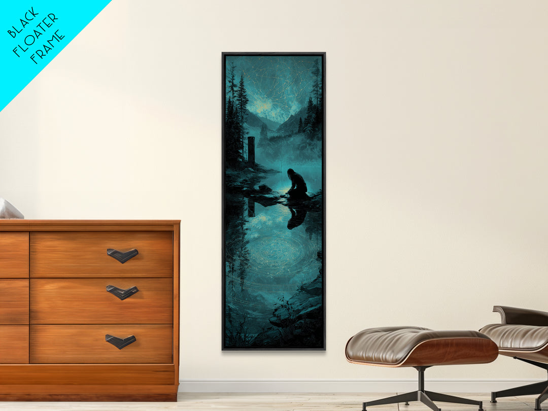 The Mirror Lake Of Lost Constellations, Tall Narrow Wall Art, Dark Fantasy Wall Art, Framed Canvas Print, Halloween Wall Decor