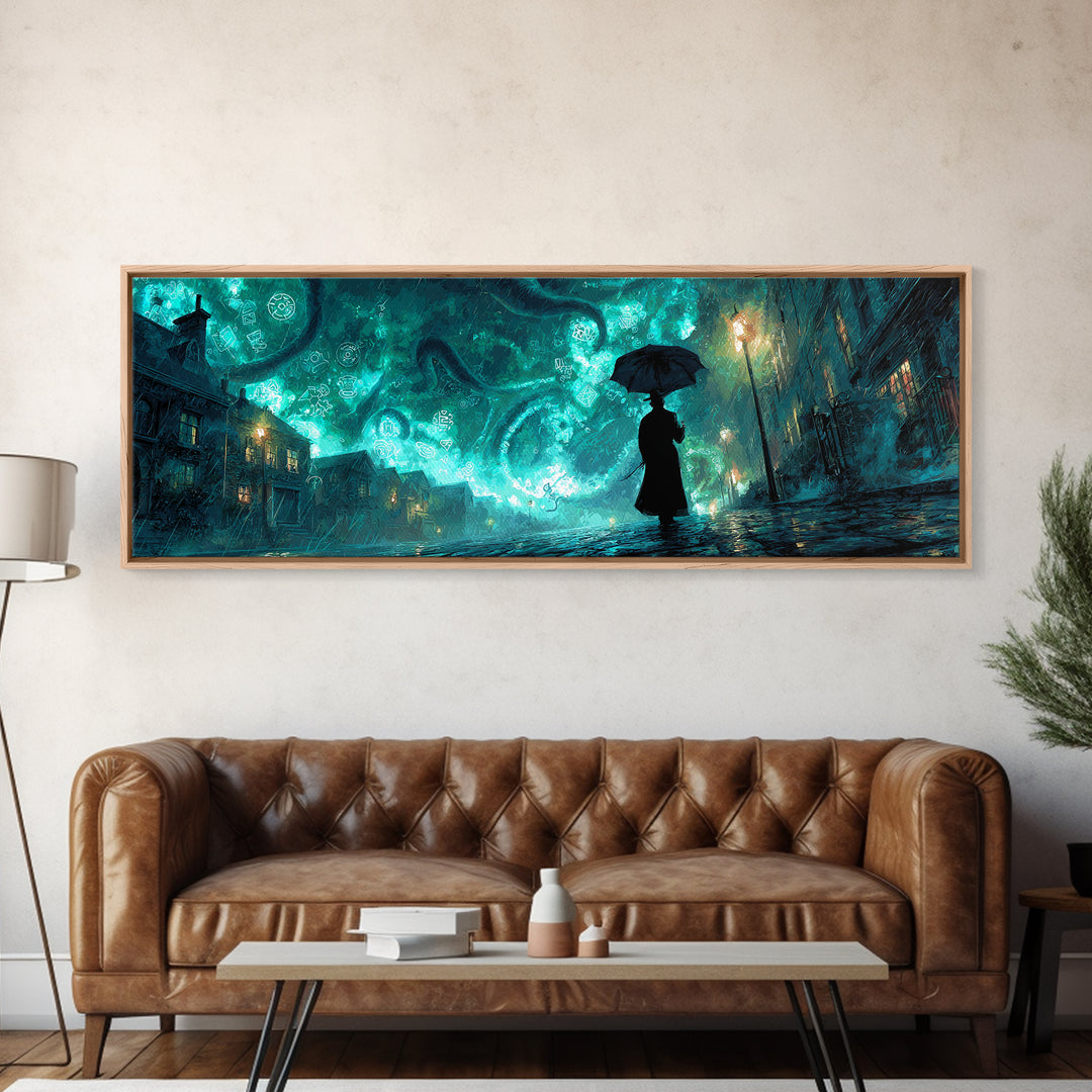 The Umbrella Of The Outer Rain, Extra Wide Wall Art, Spooky Home Decor, Canvas Print, Halloween Wall Decor, Gothic Home Decor