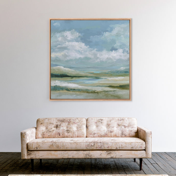 Gentle Mountain Landscape Framed Canvas Print, Dental Office Art, Medical Office Art, Office Decor, Watercolor Art, Calm, DOA-1x1-100