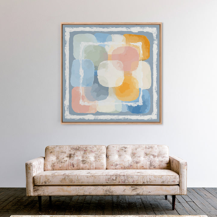 Simple Rainbow Pastel Shapes for Children Framed Canvas Print, Dental Office Art, Digital Artwork, Office Decor, Fine Art, Calm, DOA-1x1-21