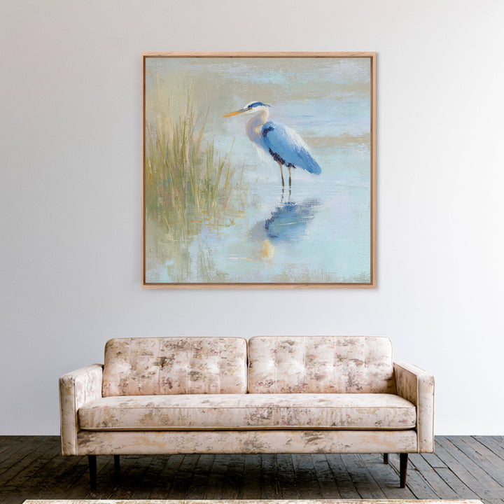 Blue Heron by Calm Marsh Water Canvas Print, Dental Office Art, Digital Print, Office Decor, Calm, Medical Office Decor, DOA-1x1-23