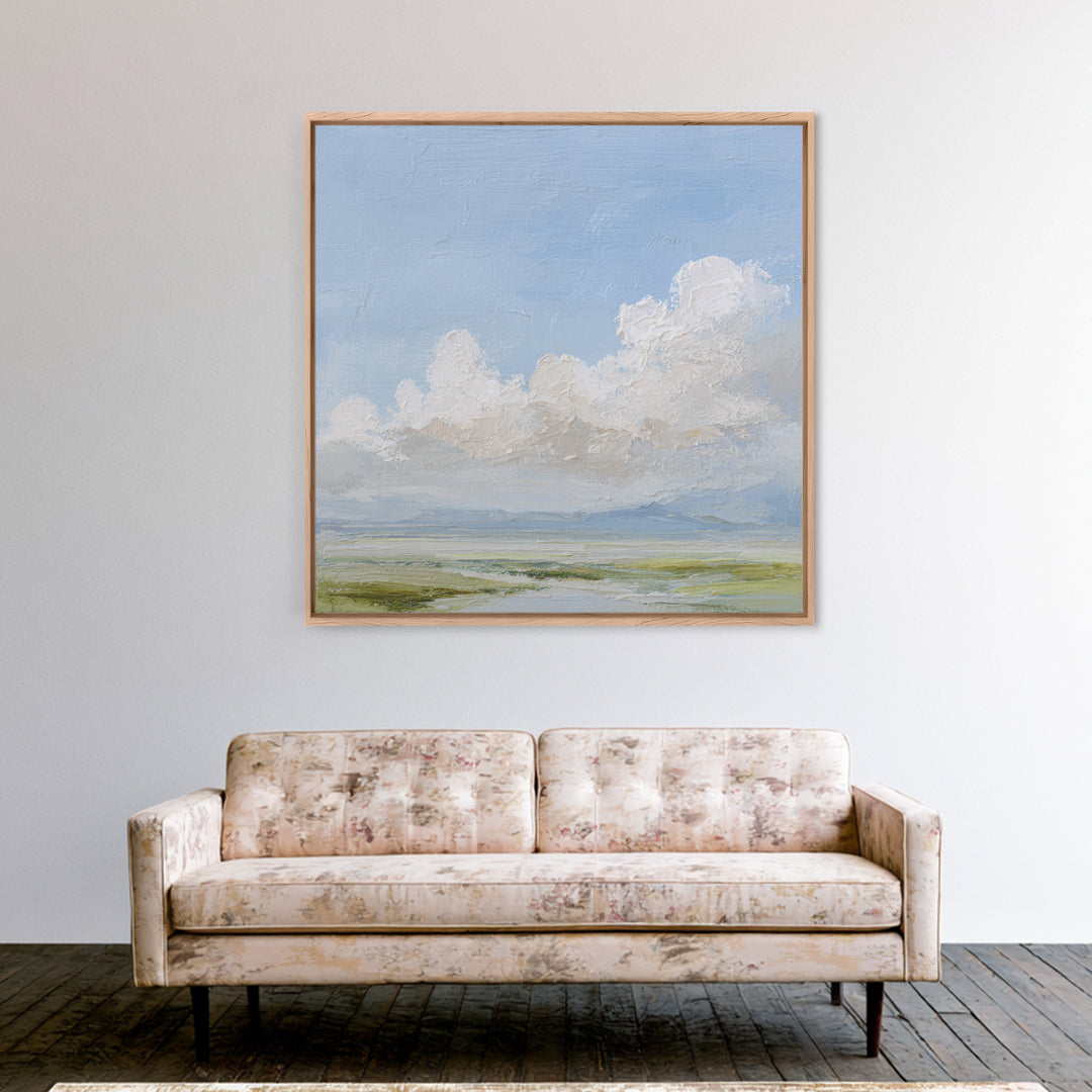 Peaceful Clouds over Open Meadow Framed Canvas Print, Dental Office Art, Dentistry Art, Office Decor, Fine Art, Calm, DOA-1x1-33