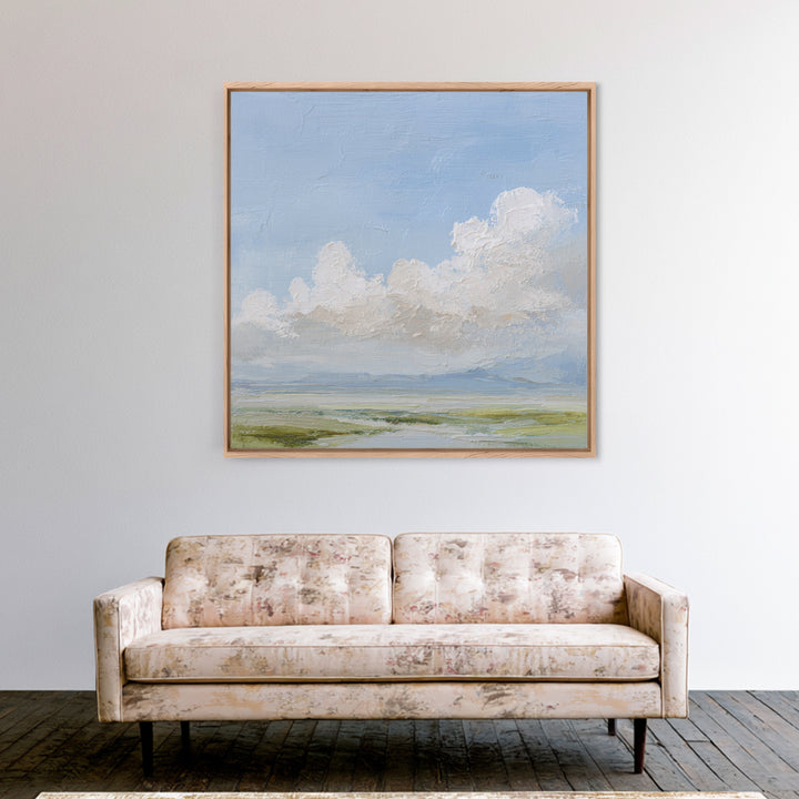 Peaceful Clouds over Open Meadow Framed Canvas Print, Dental Office Art, Dentistry Art, Office Decor, Fine Art, Calm, DOA-1x1-33