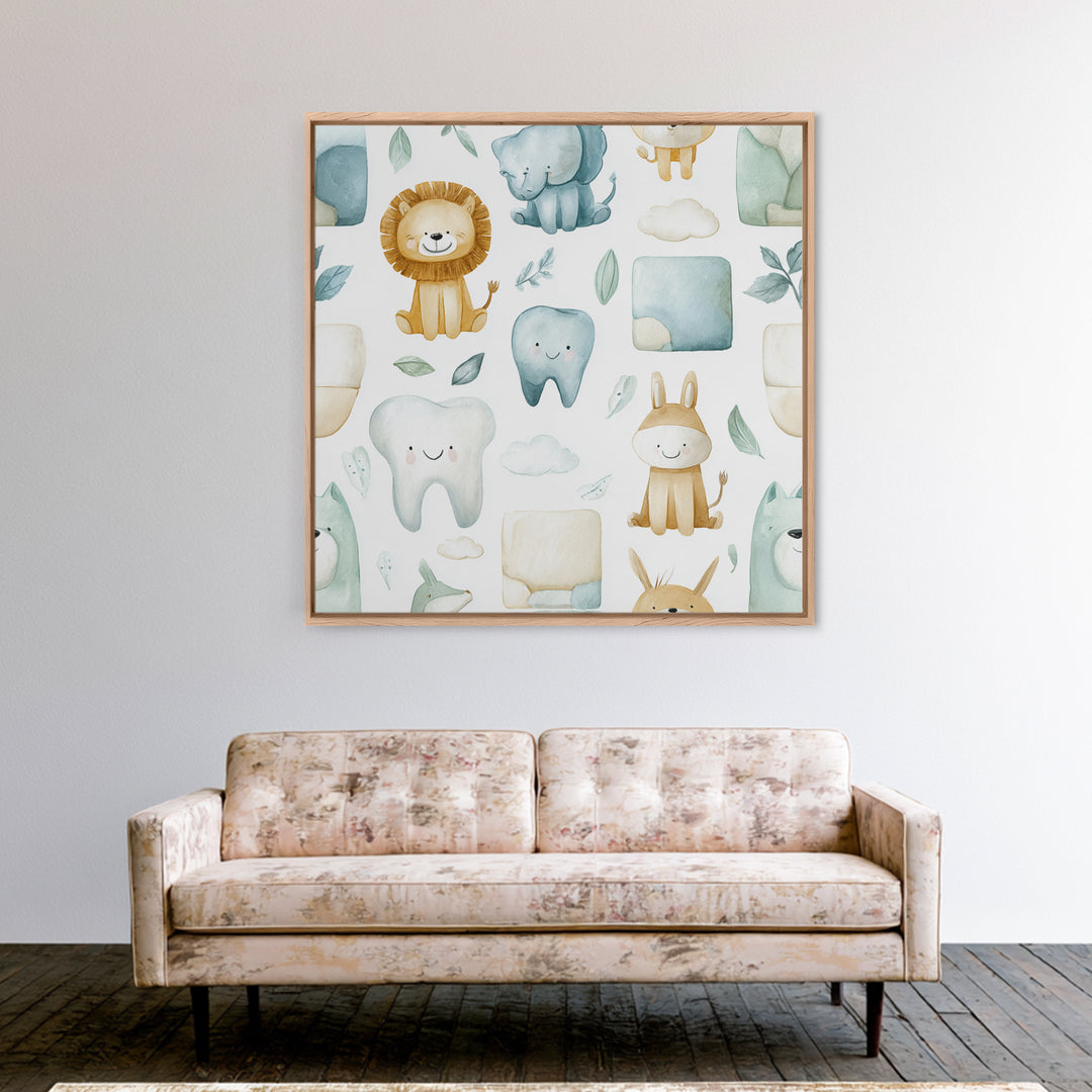 Cheerful Animal Dentist Themed Character Without Text Canvas Print, Dental Office Art, Medical Art, Office Decor, Calm, DOA-1x1-50