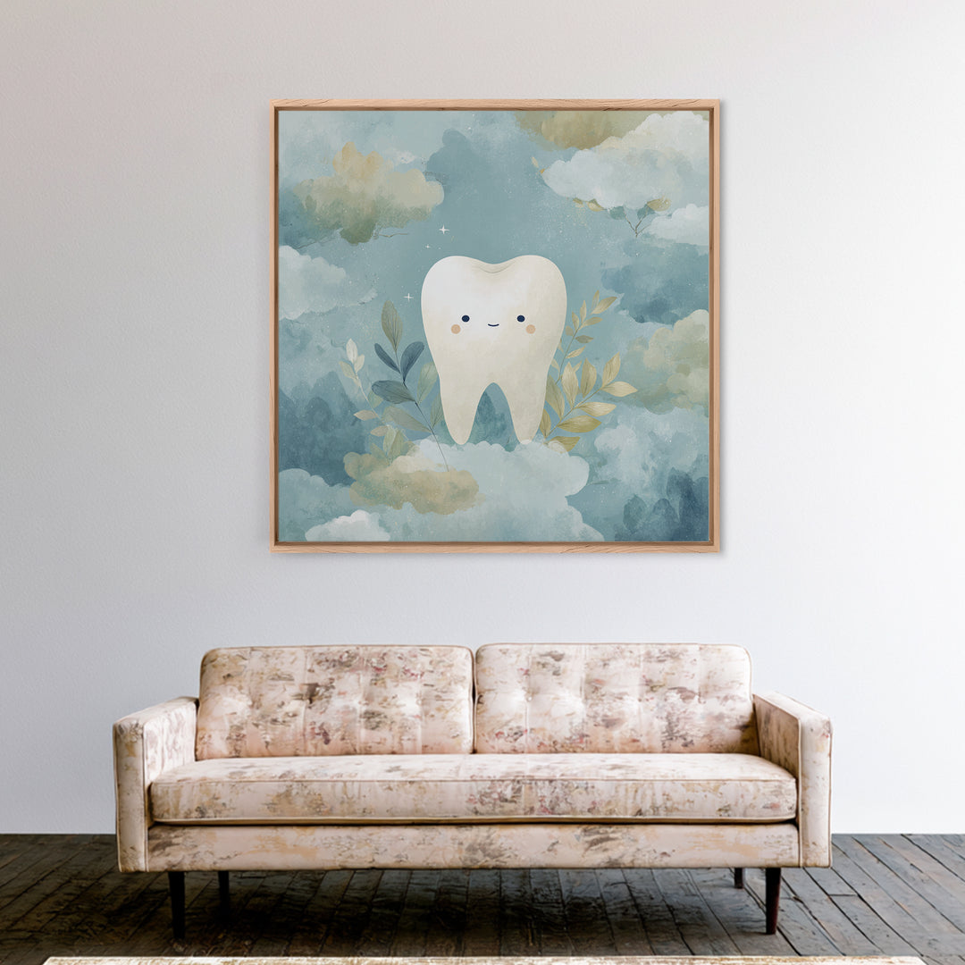 Playful Tooth Shaped Character Canvas Print, Dental Office Art, Medical Office Decor, Office Decor, Abstract Art, Calm, DOA-1x1-54
