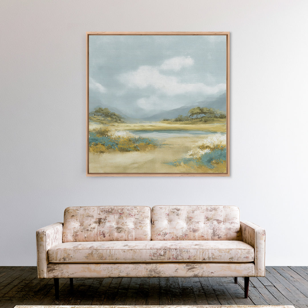 Peaceful Clouds over Open Meadow Framed Canvas Print, Dental Office Art, Dentistry Art, Office Decor, Fine Art, Calm, DOA-1x1-57
