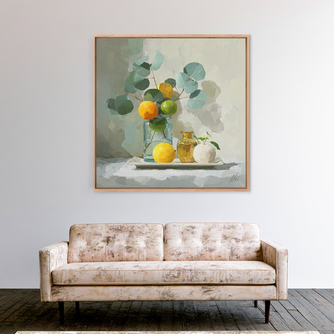 Fresh Citrus and Mint Still Life Framed Canvas Print, Dental Office Art, Unique Wall Art, Office Decor, Fine Art, Calm, DOA-1x1-7