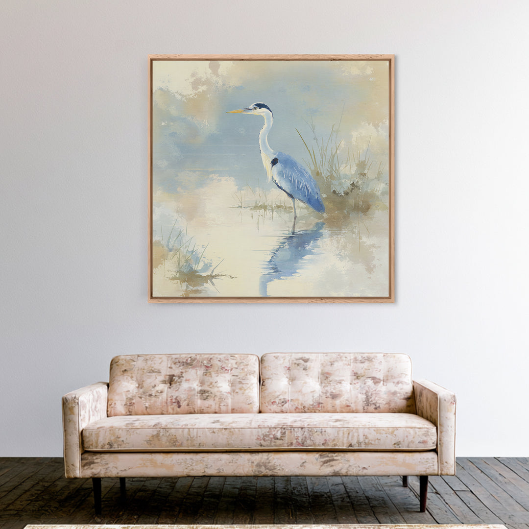 Blue Heron by Calm Marsh Water Framed Canvas Print, Dental Office Art, Tooth Art, Office Decor, Fine Art, Calm, Modern Decor, DOA-1x1-71