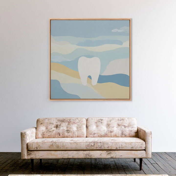 Playful Tooth Shaped Character Framed Canvas Print, Dental Office Art, Dentistry Art, Office Decor, Abstract Art, Calm, DOA-1x1-78
