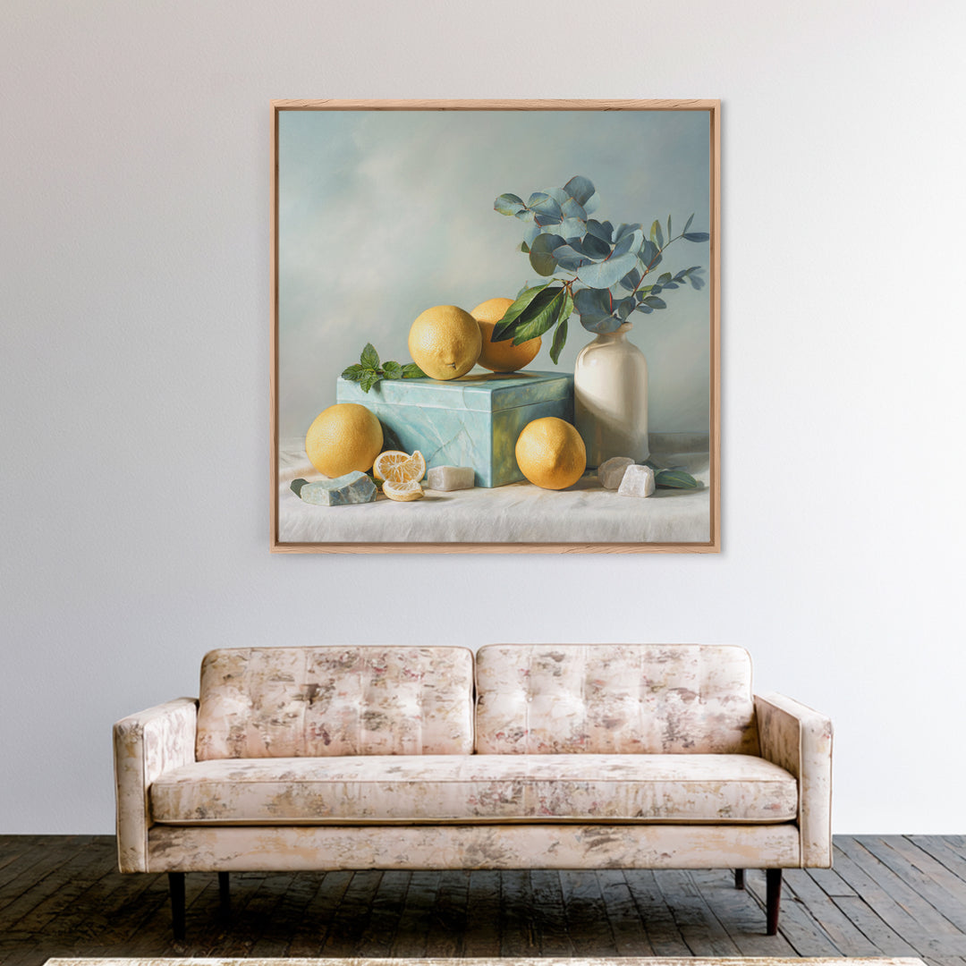 Fresh Citrus and Mint Still Life Framed Canvas Print, Dental Office Art, Medical Office Art, Office Decor, Oil Painting, Calm, DOA-1x1-79