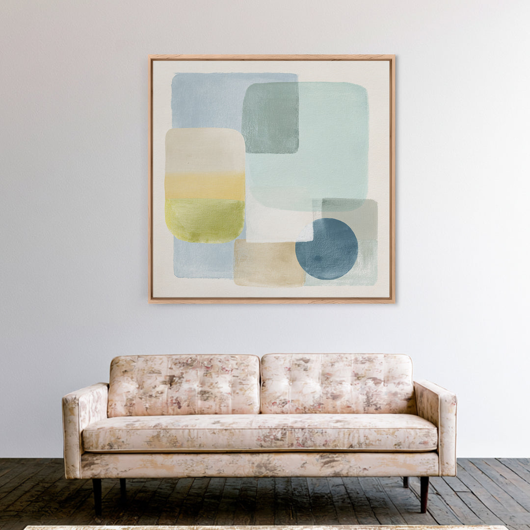 Simple Rainbow Pastel Shapes for Children Framed Canvas Print, Dental Office Art, Dental Gift, Office Decor, Abstract Art, Calm, DOA-1x1-93