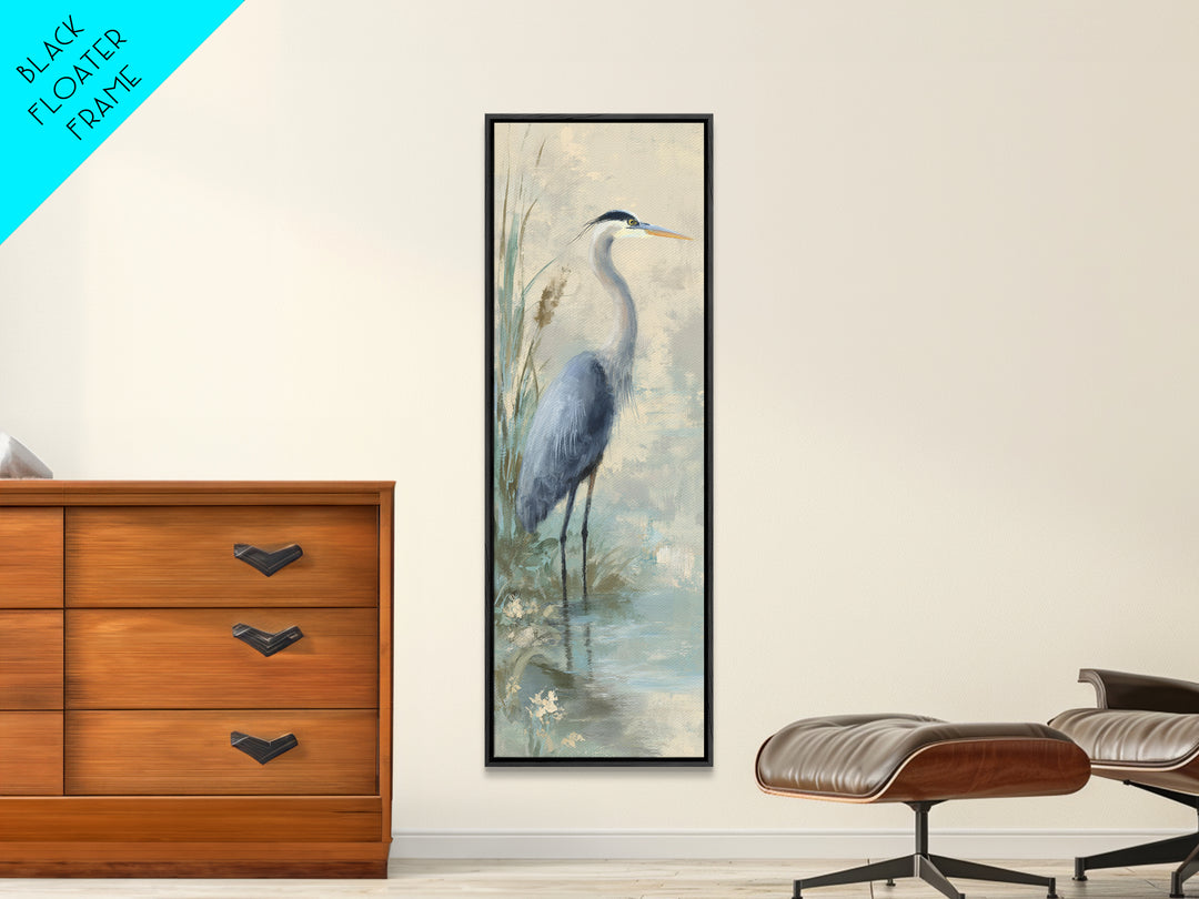 Blue Heron by Calm Marsh Water Canvas Print, Dental Office Art, Digital Print, Office Decor, Calm, Medical Office Decor, DOA-1x3-11