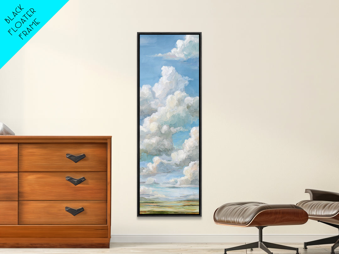 Peaceful Clouds over Open Meadow Framed Canvas Print, Dental Office Art, Dentistry Art, Office Decor, Fine Art, Calm, DOA-1x3-69