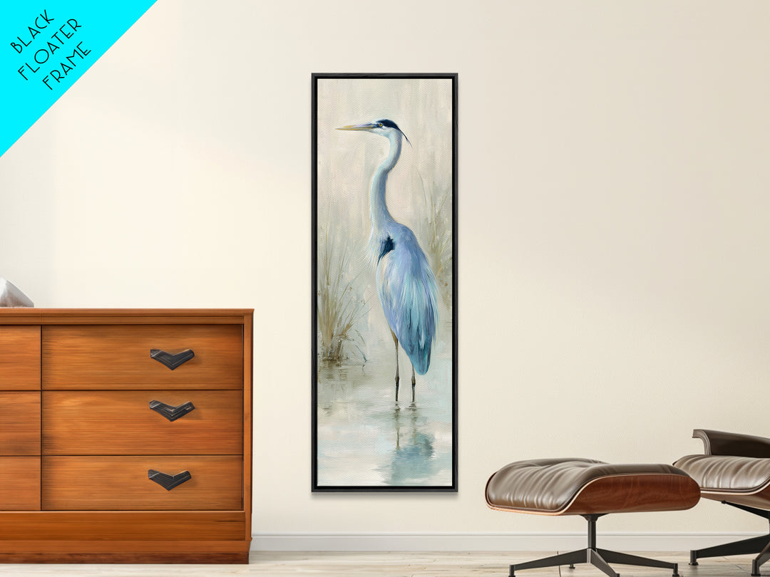 Blue Heron by Calm Marsh Water Framed Canvas Print, Dental Office Art, Textured Painting, Office Decor, Fine Art, Calm, DOA-1x3-83