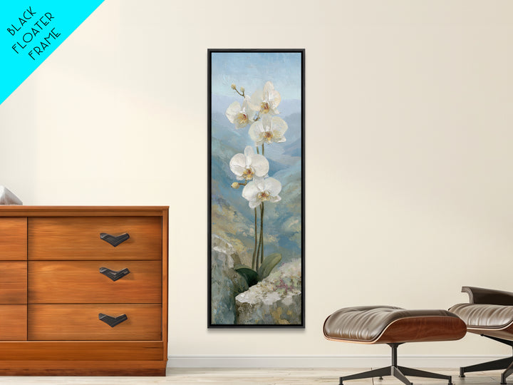 White Orchid on Stone Background Framed Canvas Print, Dental Office Art, Wall Art, Office Decor, Abstract Art, Calm, DOA-1x3-96