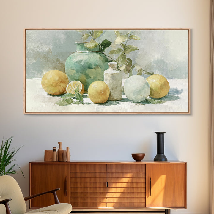Fresh Citrus and Mint Still Life Framed Canvas Print, Dental Office Art, Medical Office Art, Office Decor, Oil Painting, Calm, DOA-2x1-27