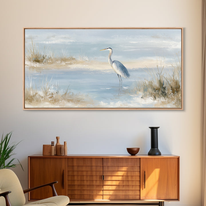 Blue Heron by Calm Marsh Water Framed Canvas Print, Dental Office Art, Contemporary Art, Office Decor, Fine Art, Calm, DOA-2x1-43