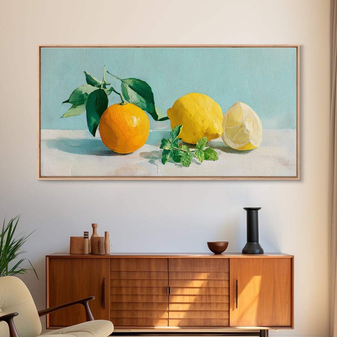 Fresh Citrus and Mint Still Life Framed Canvas Print, Dental Office Art, Unique Wall Art, Office Decor, Watercolor Art, Calm, DOA-2x1-51
