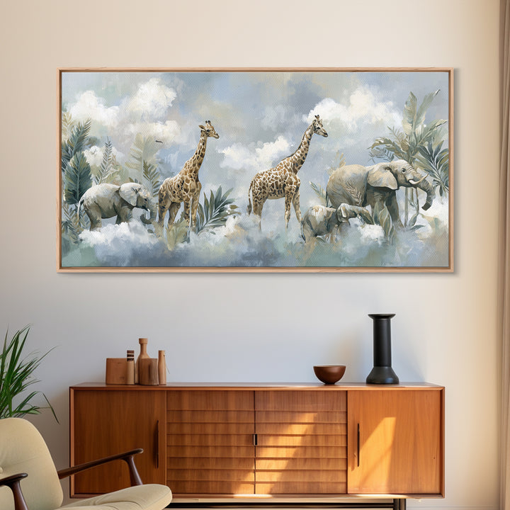 Happy Jungle Animals Canvas Print, Dental Office Art, Statement Artwork, Office Decor, Fine Art, Calm, Printable Wall Art, DOA-2x1-58