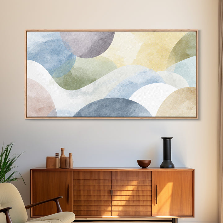 Simple Rainbow Pastel Shapes for Children Framed Canvas Print, Dental Office Art, Boho Decor, Office Decor, Fine Art, Calm, DOA-2x1-65