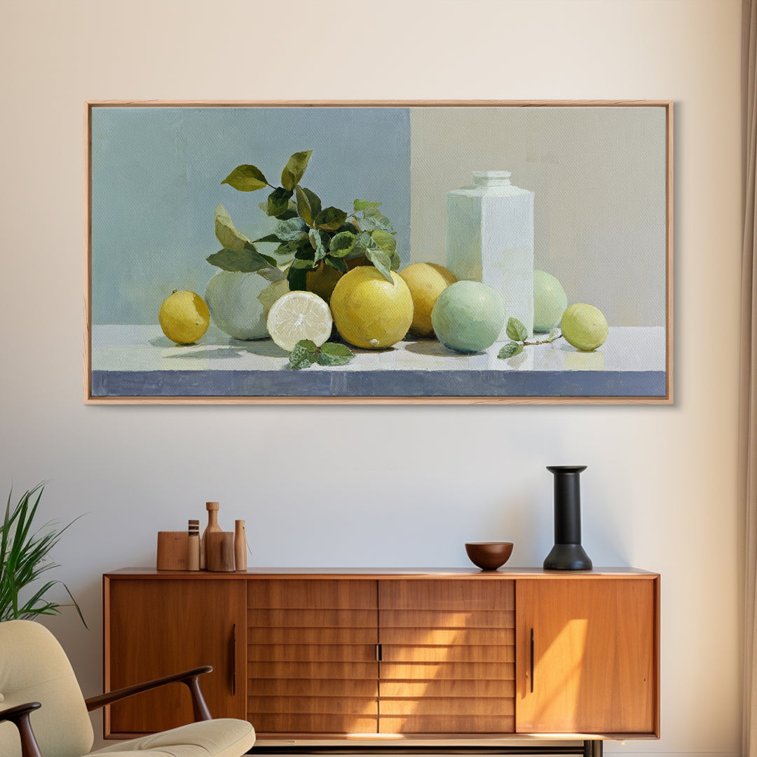 Fresh Citrus and Mint Still Life Framed Canvas Print, Dental Office Art, Unique Wall Art, Office Decor, Fine Art, Calm, DOA-2x1-99