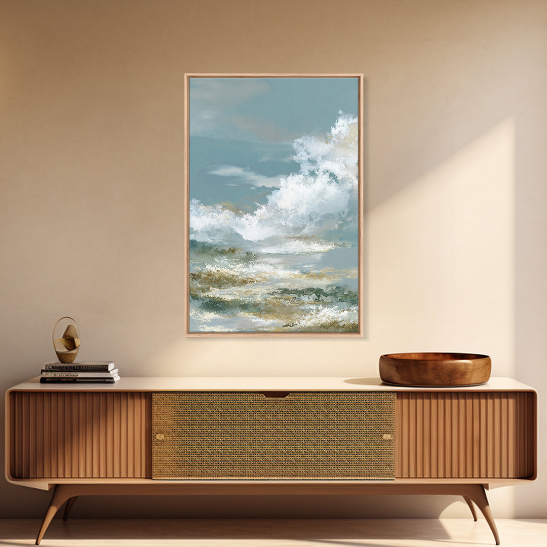 Peaceful Clouds over Open Meadow Framed Canvas Print, Dental Office Art, Modern Decor, Office Decor, Fine Art, Calm, Poster, DOA-2x3-17