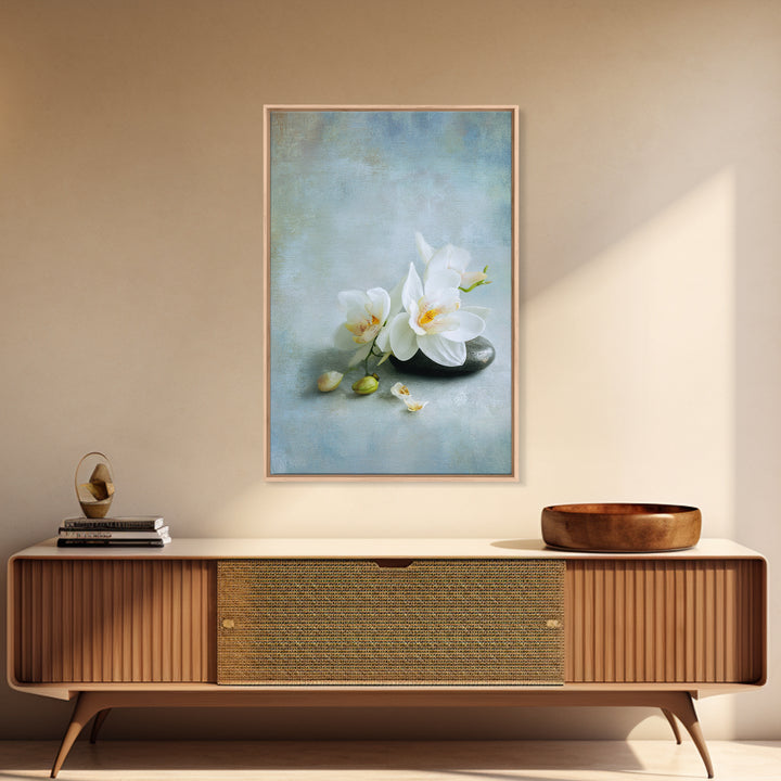 White Orchid on Stone Background Framed Canvas Print, Dental Office Art, Modern Decor, Office Decor, Oil Painting, Calm, DOA-2x3-20
