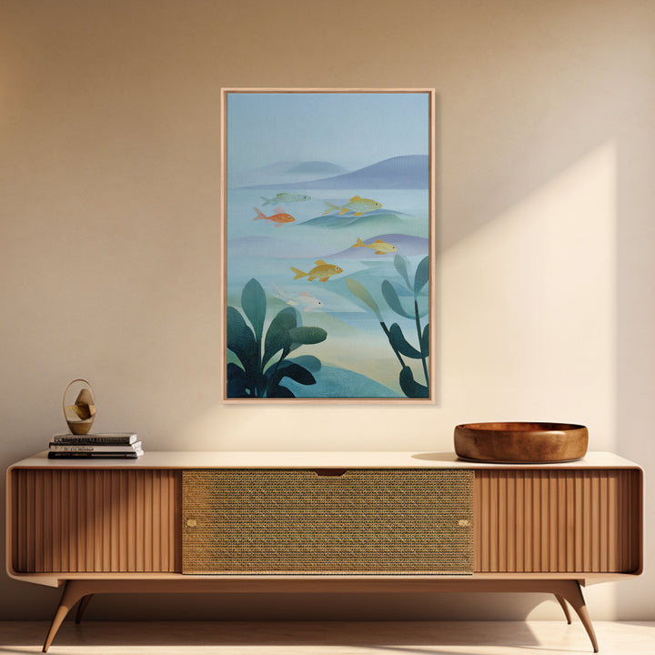 Colorful Fish Swimming Framed Canvas Print, Dental Office Art, Dental Gift, Office Decor, Abstract Art, Calm, DOA-2x3-26