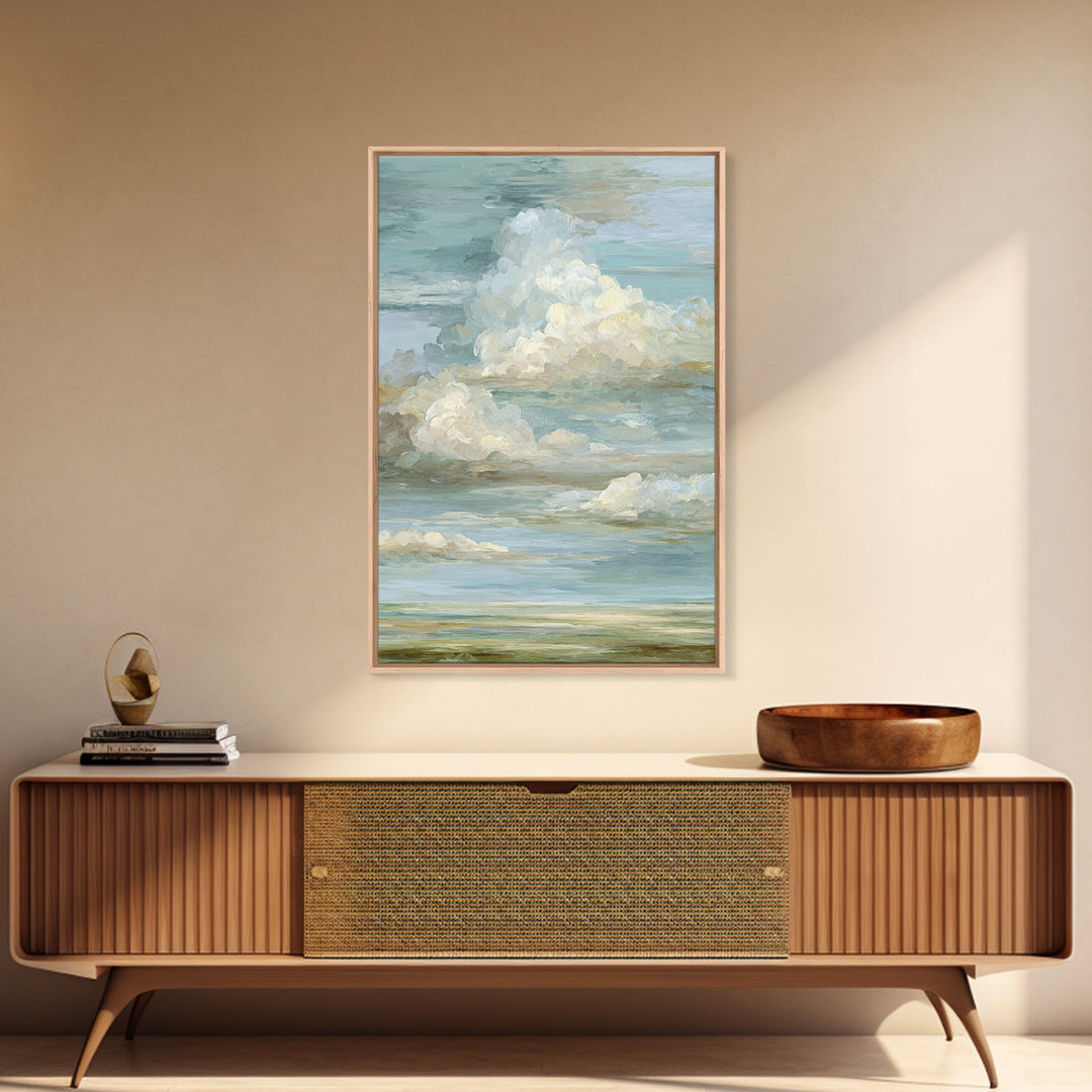 Peaceful Clouds over Open Meadow Framed Canvas Print, Dental Office Art, Modern Decor, Office Decor, Fine Art, Calm, Poster, DOA-2x3-41